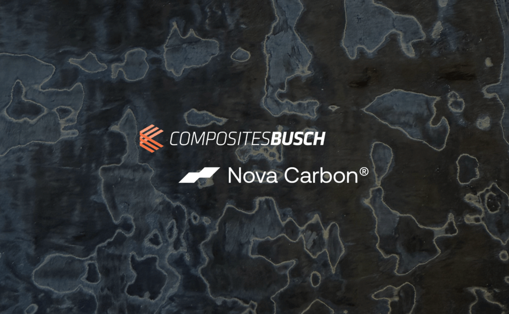 cette image met en avant les logos nova carbon et composites busch avec de la matière composites carbone derrière.